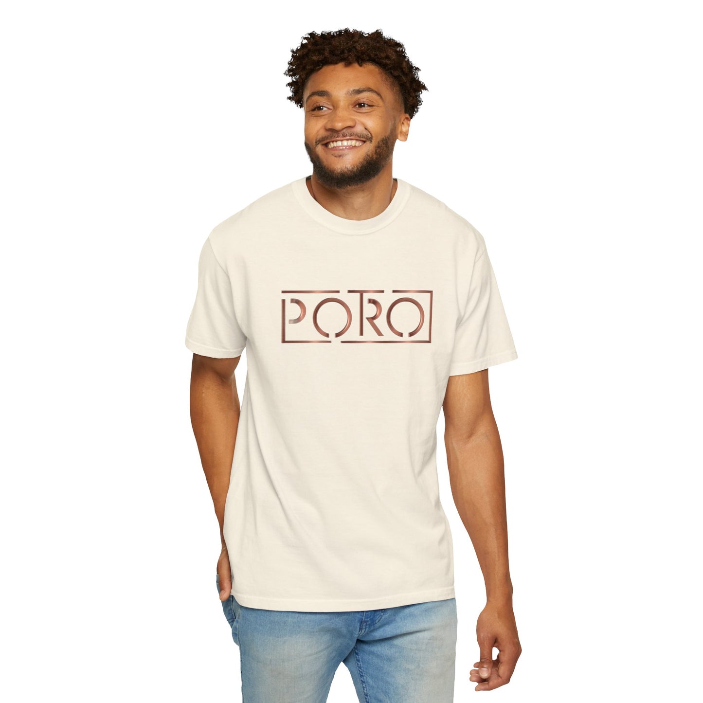 Unisex Garment-Dyed T-shirt with 'PORO' Design - Casual Fashion for Everyday Wear