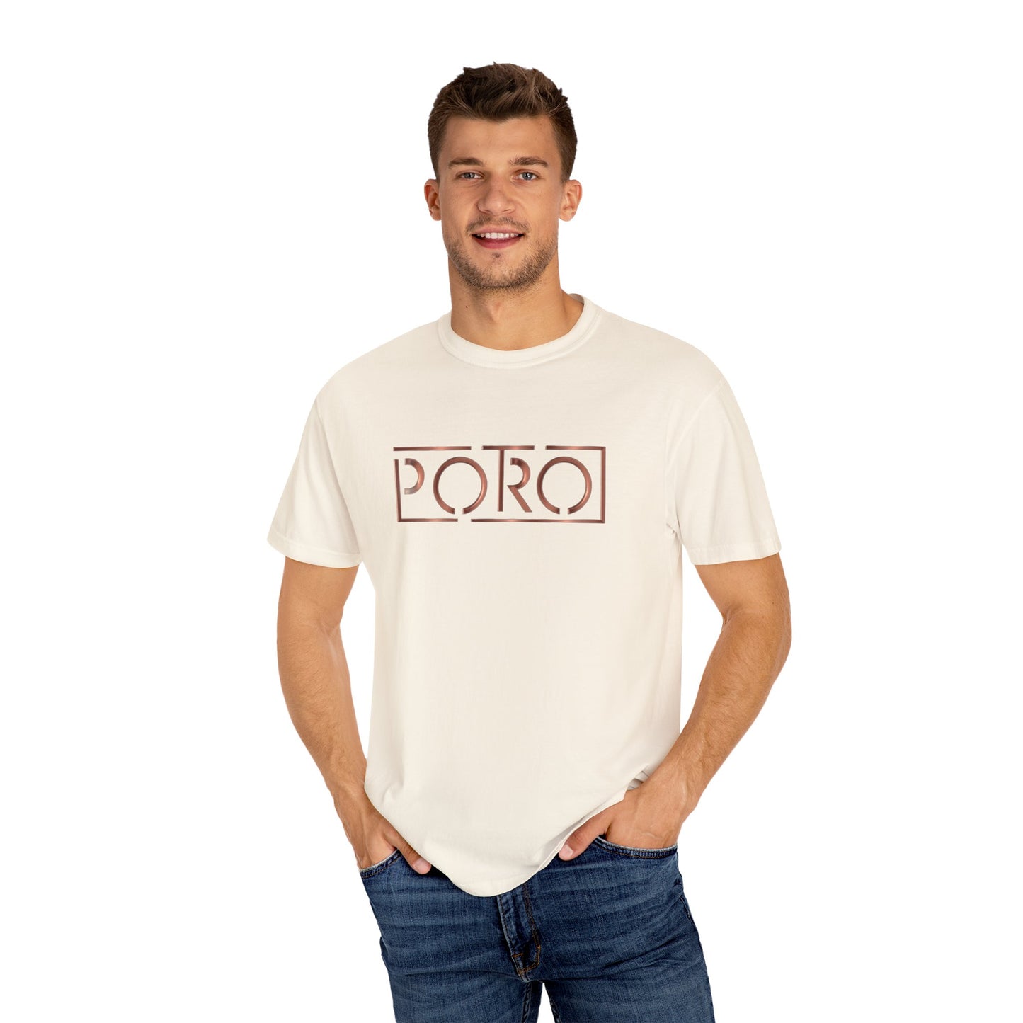 Unisex Garment-Dyed T-shirt with 'PORO' Design - Casual Fashion for Everyday Wear