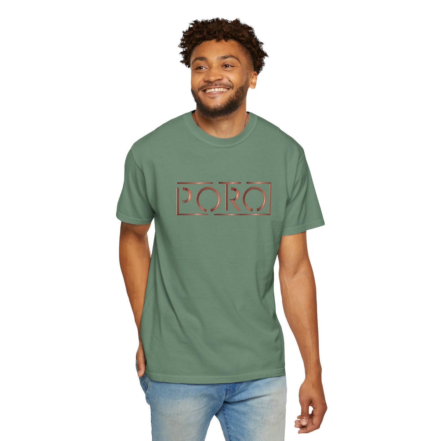 Unisex Garment-Dyed T-shirt with 'PORO' Design - Casual Fashion for Everyday Wear