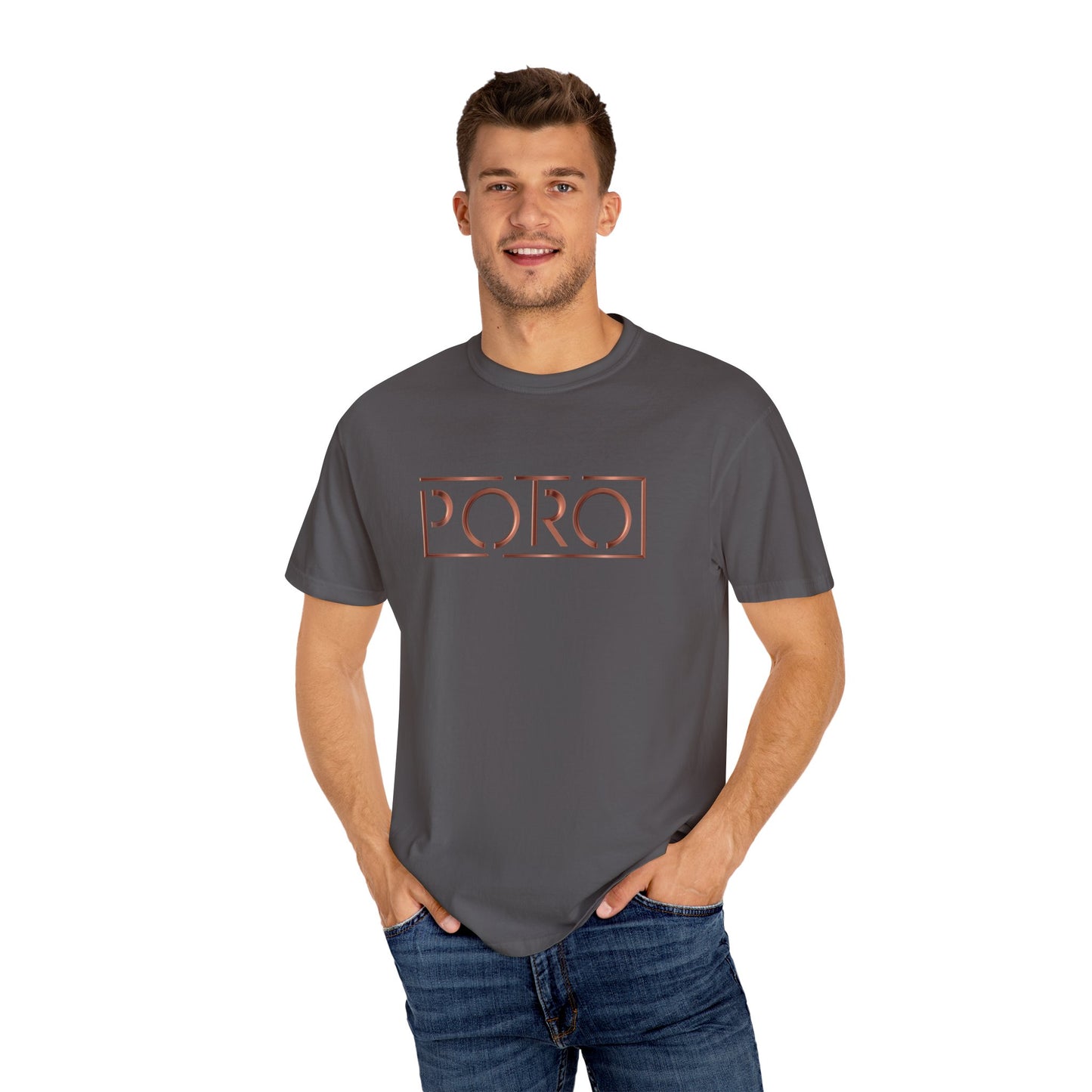 Unisex Garment-Dyed T-shirt with 'PORO' Design - Casual Fashion for Everyday Wear