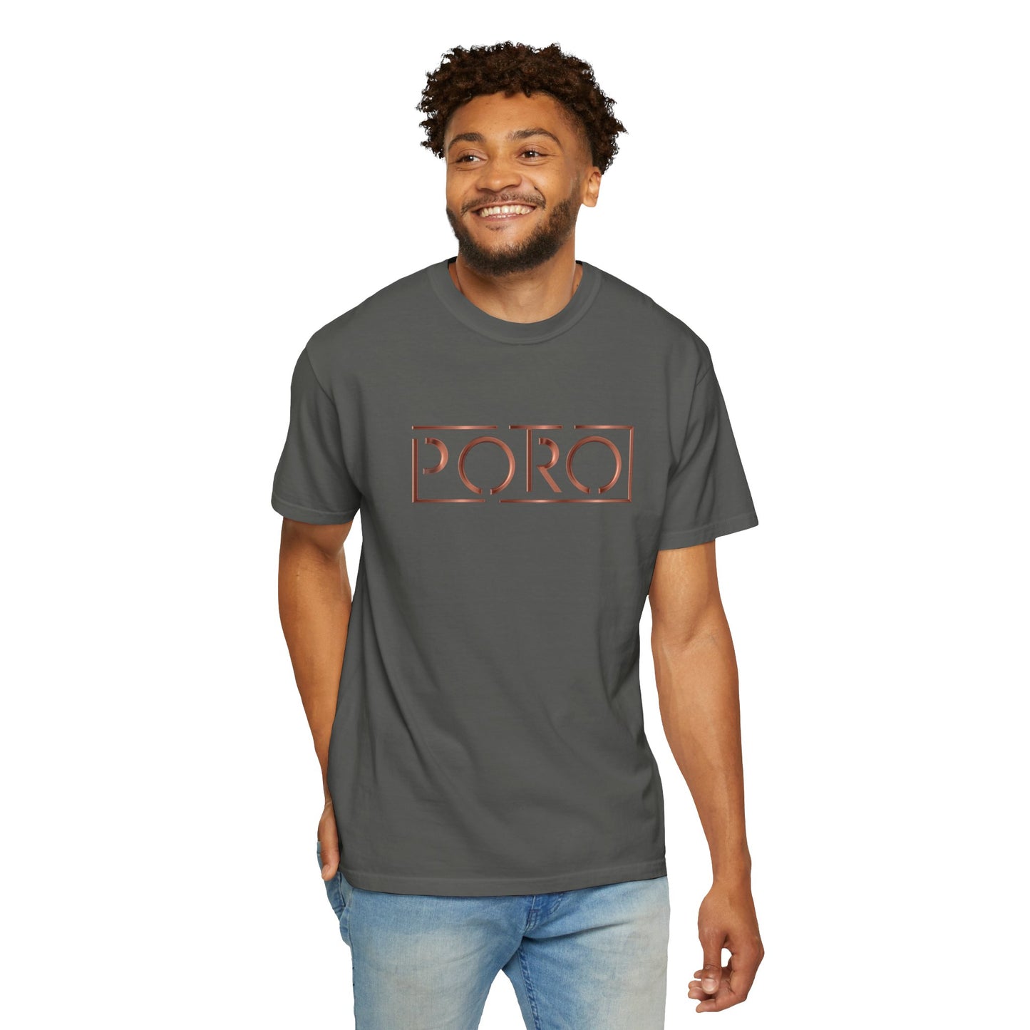 Unisex Garment-Dyed T-shirt with 'PORO' Design - Casual Fashion for Everyday Wear