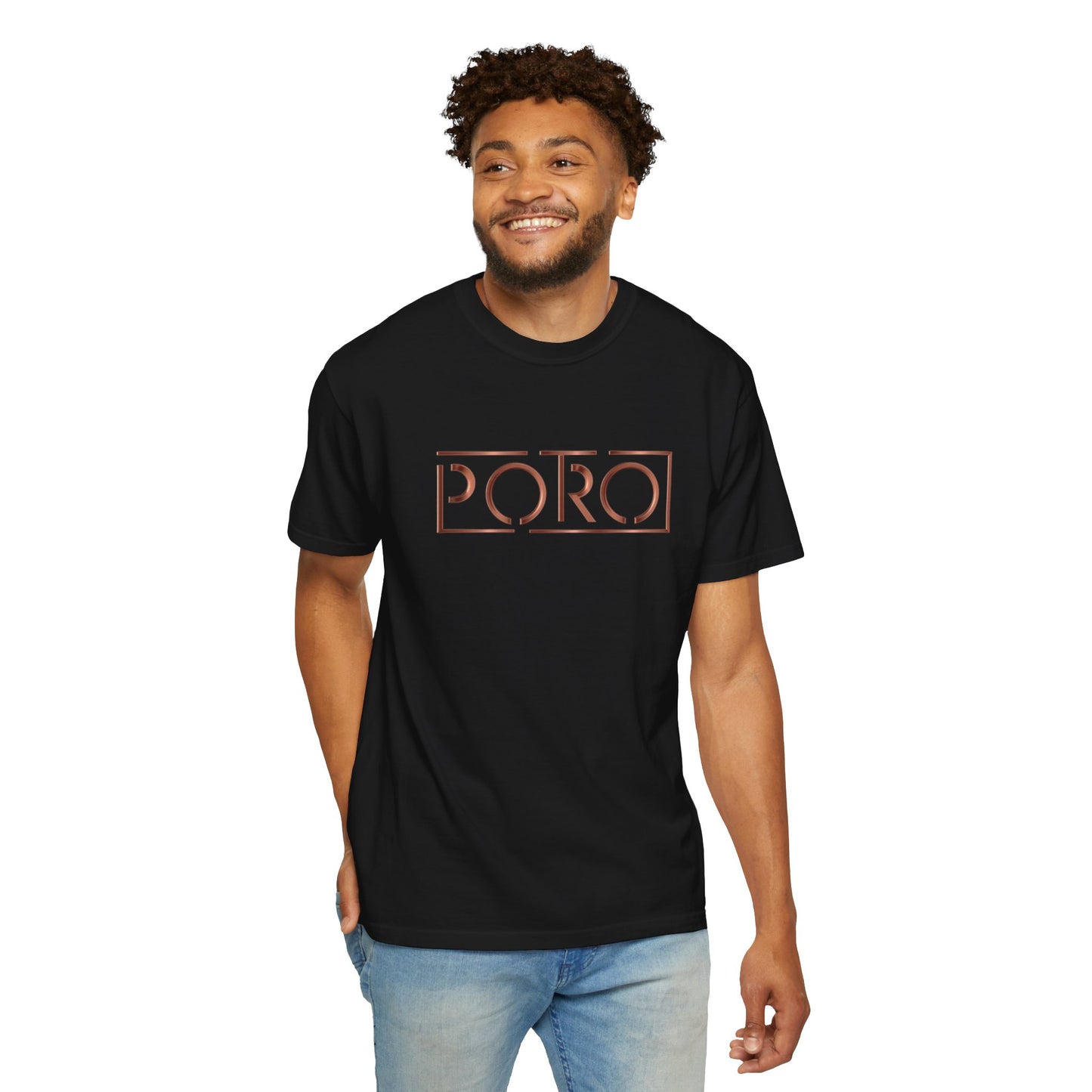 Unisex Garment-Dyed T-shirt with 'PORO' Design - Casual Fashion for Everyday Wear